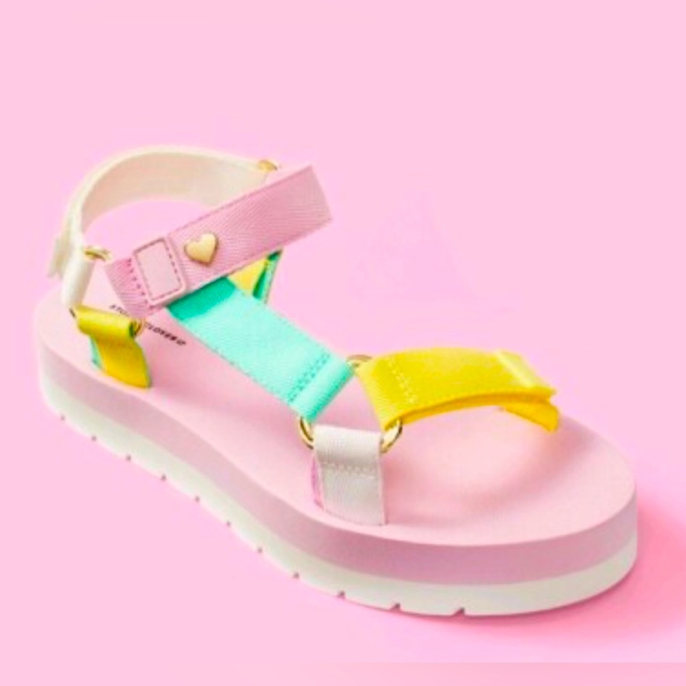 Stoney Clover Lane Pink and Yellow Sandals with Chunky Platform Women’s Size‎ 8